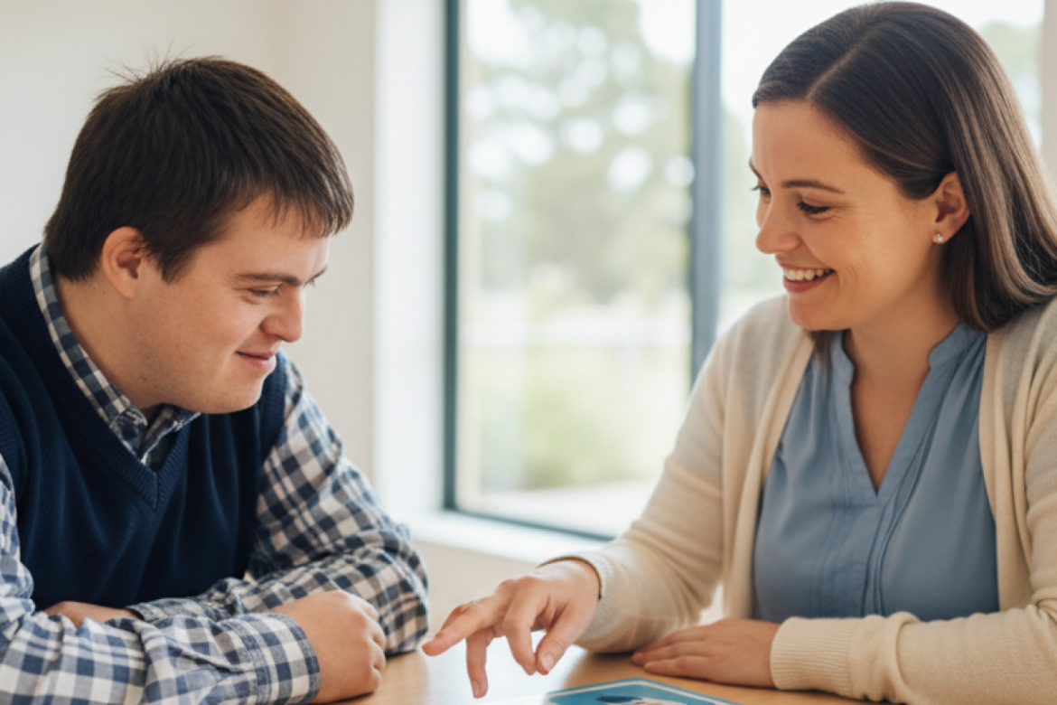 Practitioner working one-on-one with an NDIS participant during a behaviour support Liverpool session