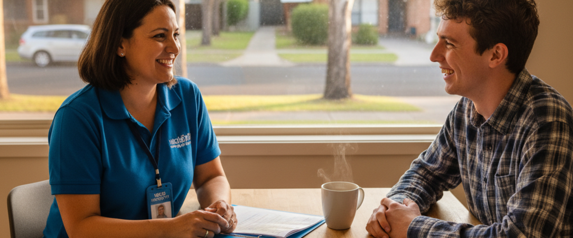 Ndis support workers in campbelltown what Ndis support workers campbelltown — Friendly NDIS support workers in Campbelltown greeting a new client during their first home visit